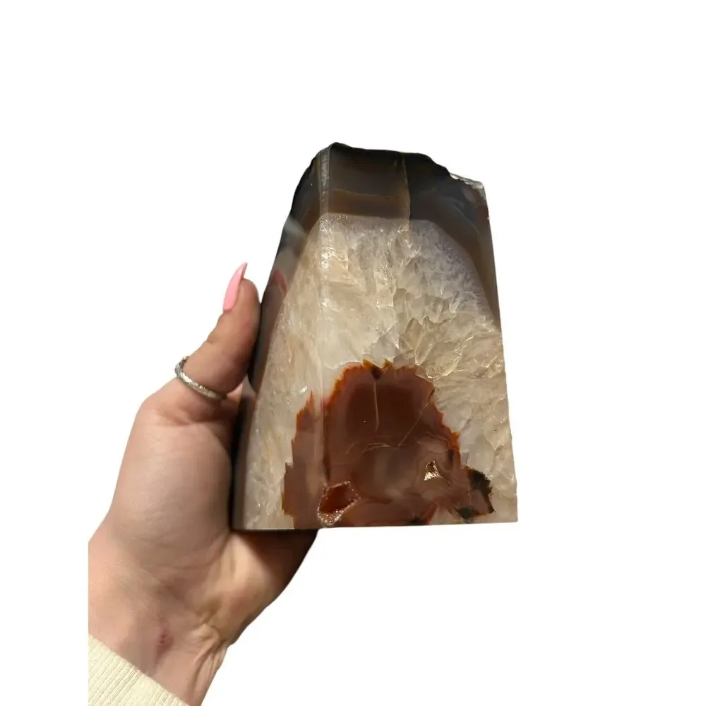 Natural Red Banded Agate Geode Bookends Boho MCM Earthy Decor